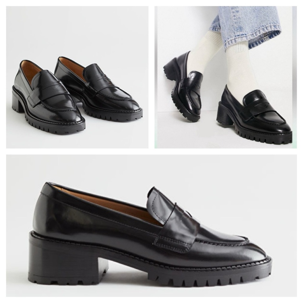 & Other Stories Black Chunky-Heel Leather Loafers
